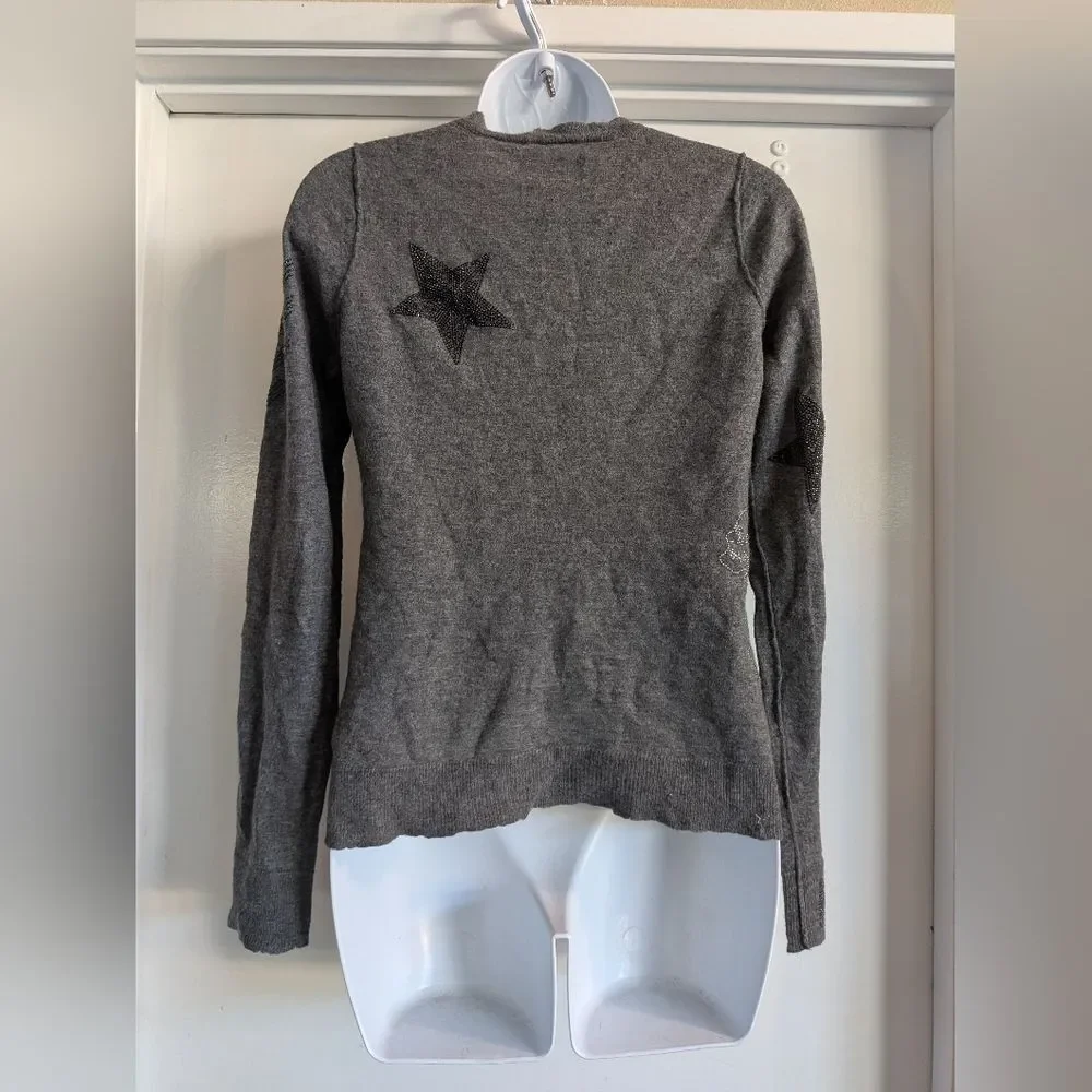 Zadig & Voltaire Gray Cashmere And Beaded Star And Skull Luxury Medium - Picture 7 of 7